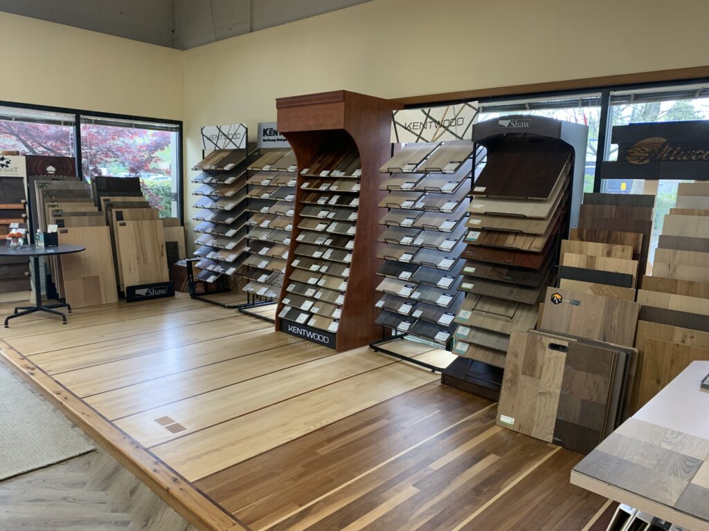 A variety of flooring samples inside the store. Flooring pacific northwest. Best flooring deals in.
