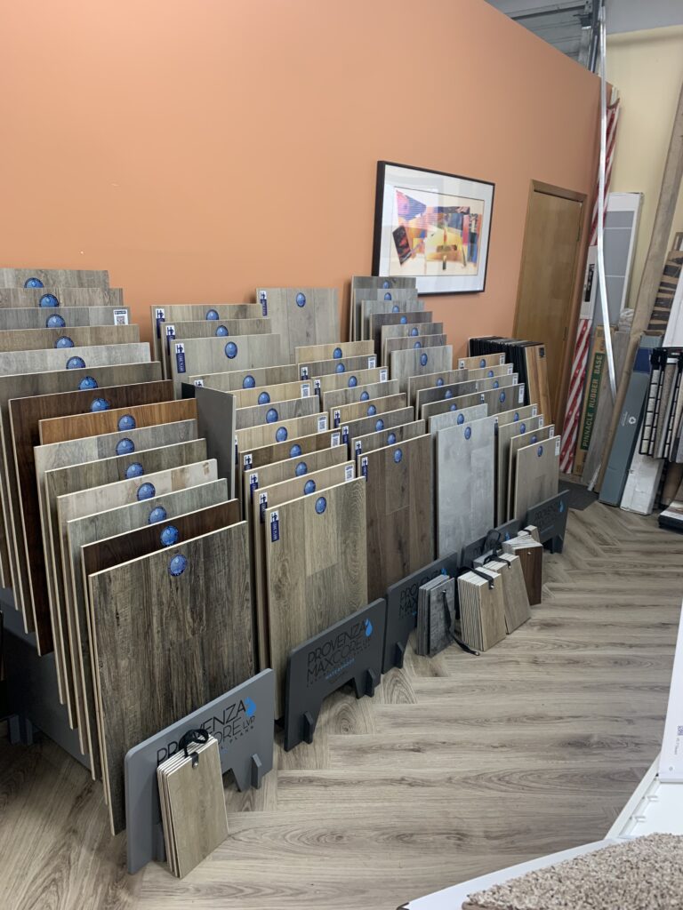 Wood flooring samples inside the store. Flooring pacific northwest. Flooring installers. Craftcore Flooring Solutions.